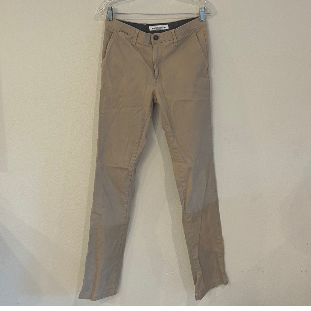 Amazon Essentials Mens Khaki Chino Pants Tall‎ 29W 34L Flat Front Straight Fit
